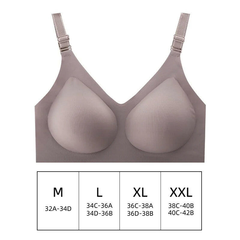 Women'S Seamless Bras Ladies Thin Style Jelly Color Soft Breastfeeding Bra Wireless Underwear Comfortable Lingerie Deep V Gather.