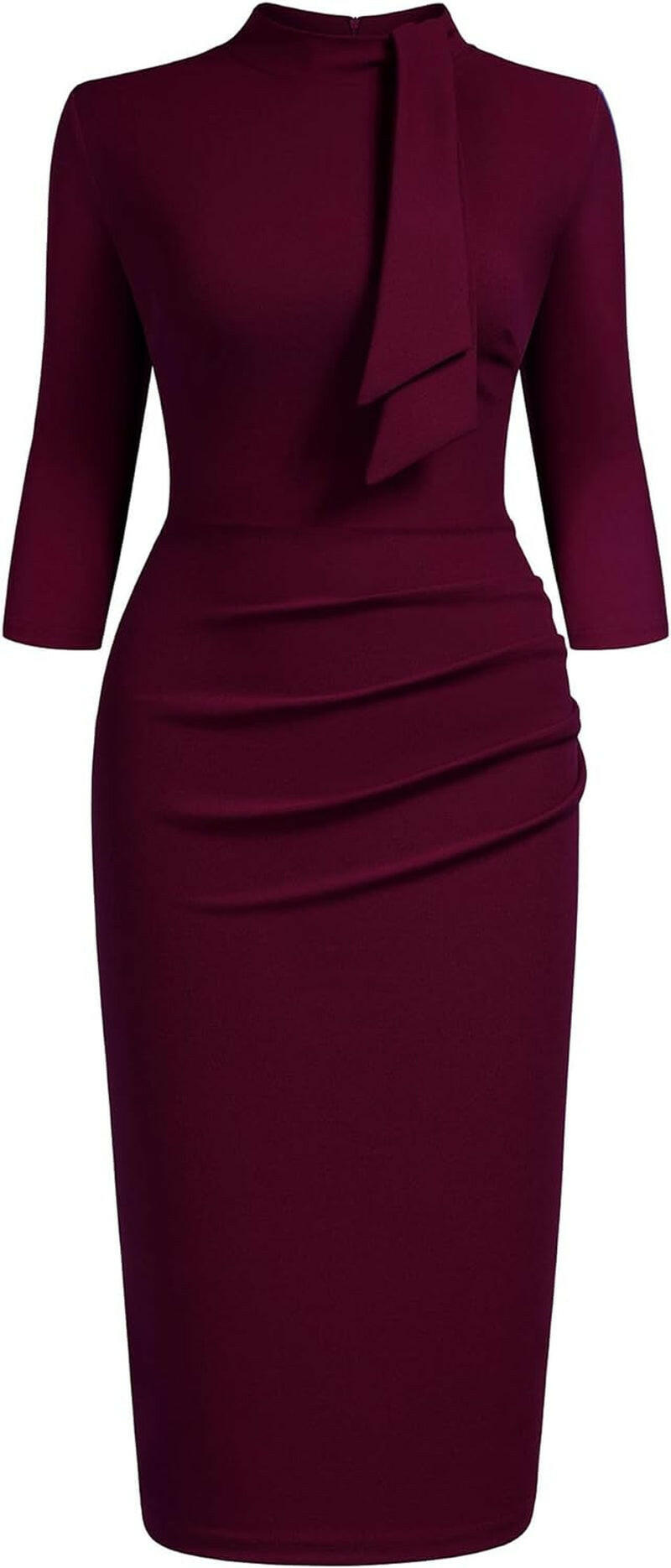 Women'S Retro Half Collar Ruffle 2/3 Sleeve Cocktail Pencil Dress(X-Large, Burgundy).