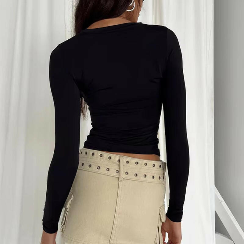 Women Long Sleeve T Shirt Spring Autumn Solid Slim Fit Casual Shirts Female Pullovers Basic Tee Y2K Clothes Streetwear Crop Tops.