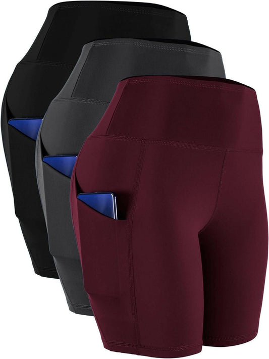 Women'S High Waist Spandex Yoga Shorts for Bike Running Two Side Pockets.