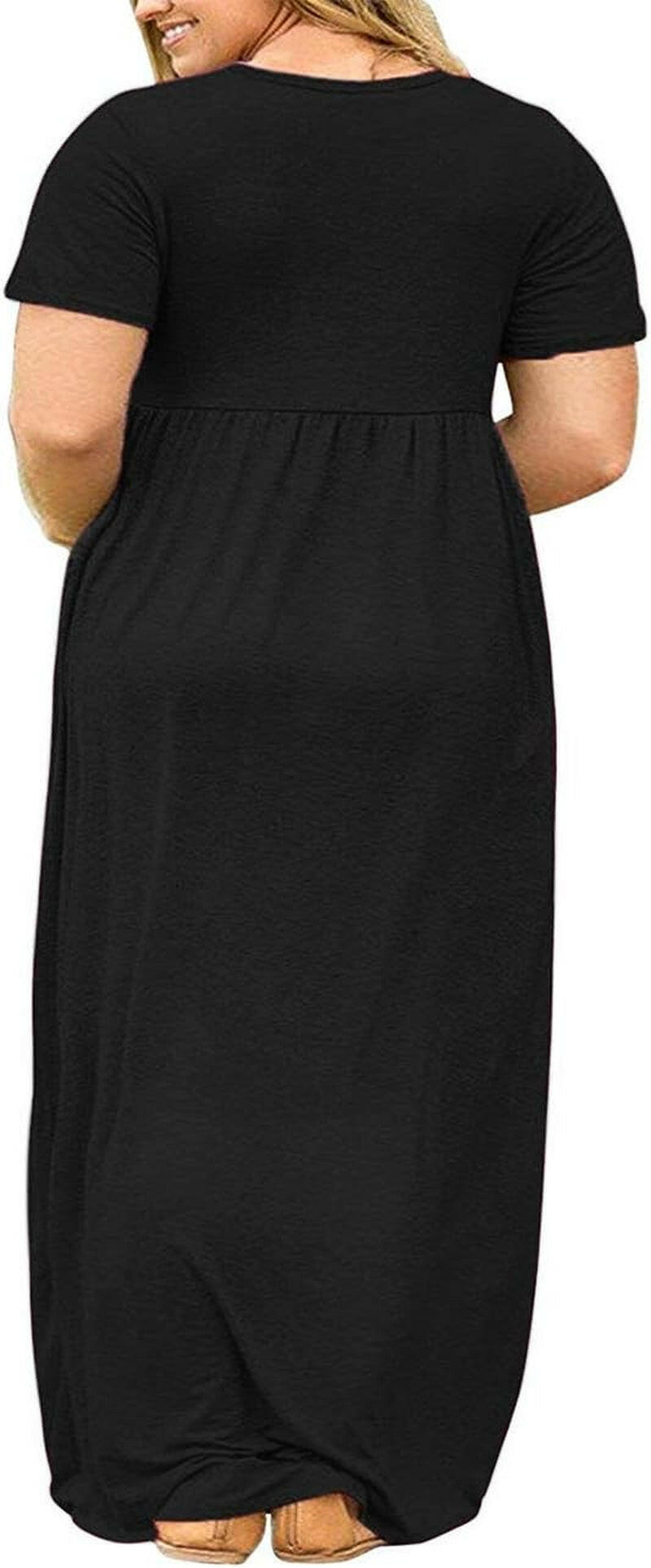 Women’S plus Size Maxi Dresses for Curvy Women Summer Casual Short Sleeve Long Dress with Pockets.