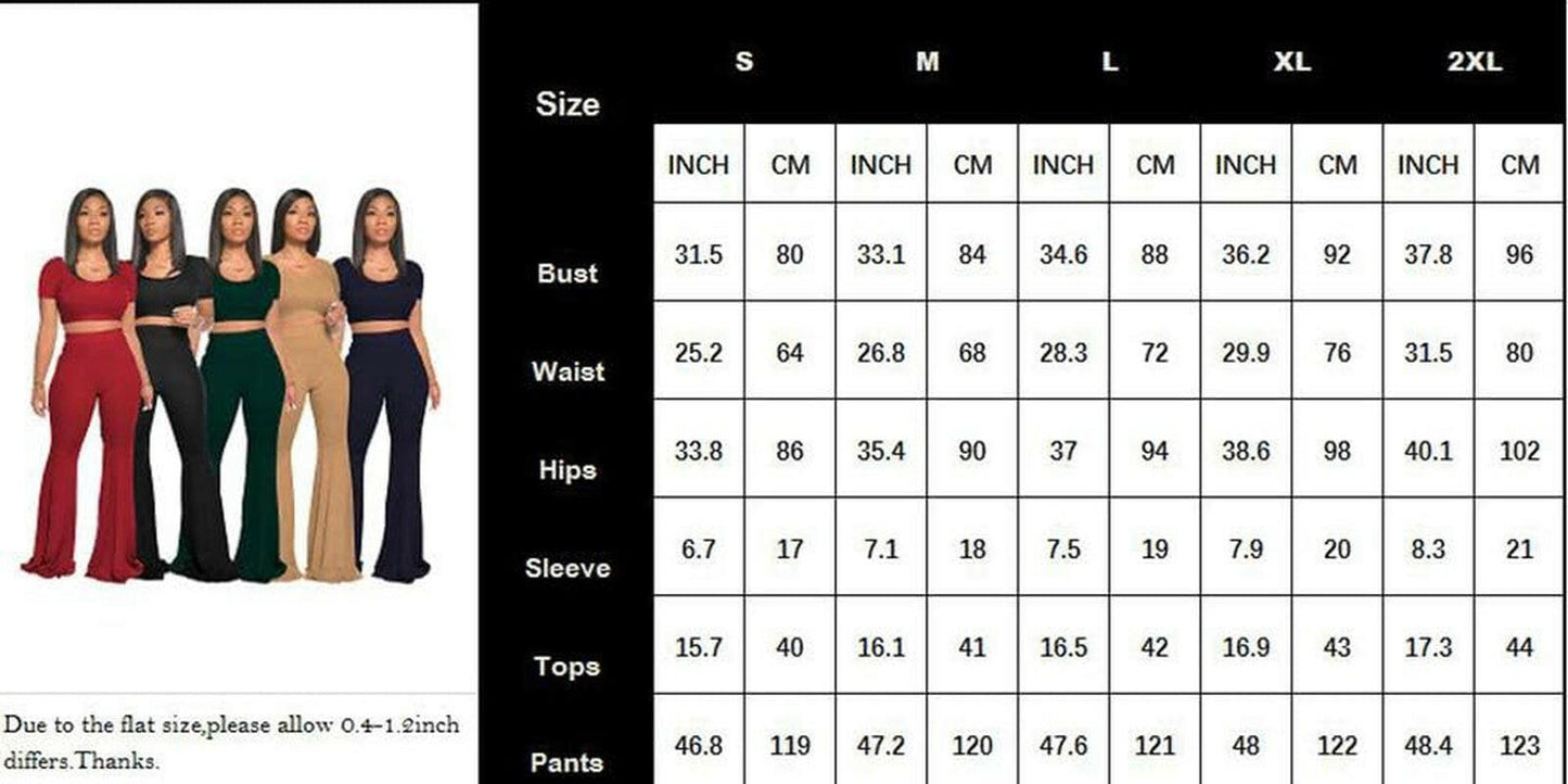 2 Piece Outfits for Women Workout Sets - Sexy Crop Top + High Waisted Flared Long Pant Sets Track Suits Yoga Sports.