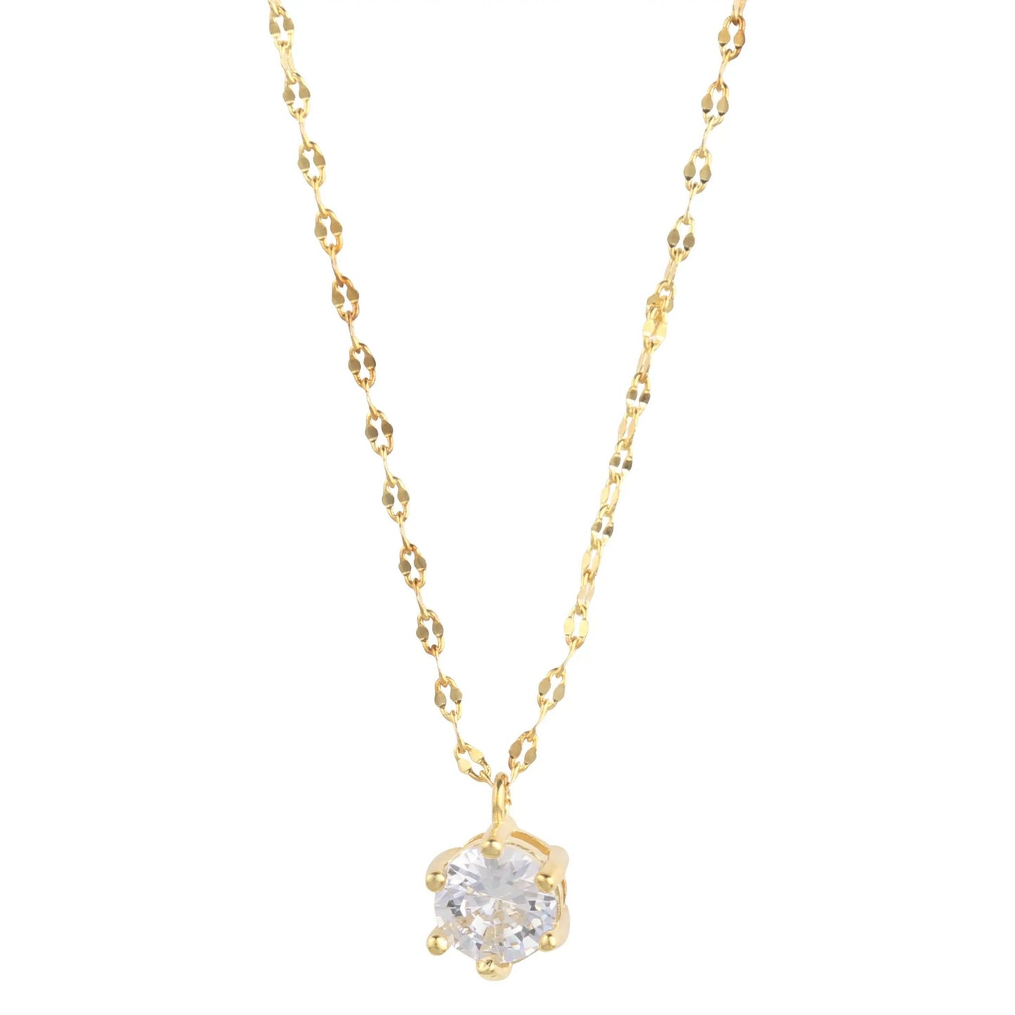 14K Gold Plated Solitaire Necklace.