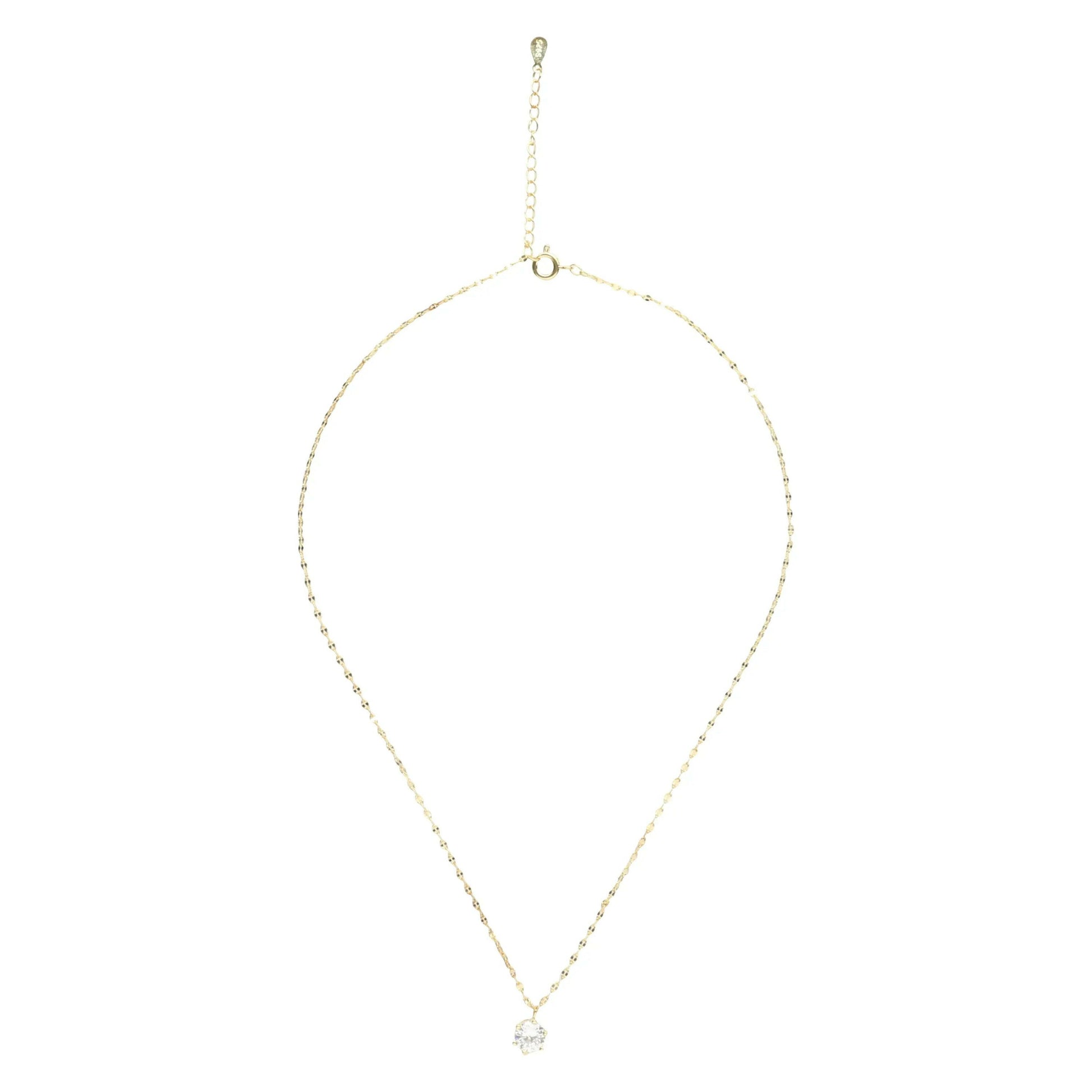 14K Gold Plated Solitaire Necklace.