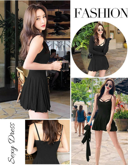 Sexy Dresses for Women Sleeveless Spaghetti Strap Mini Club Party Dress Ruffle Hem Slip Dress.