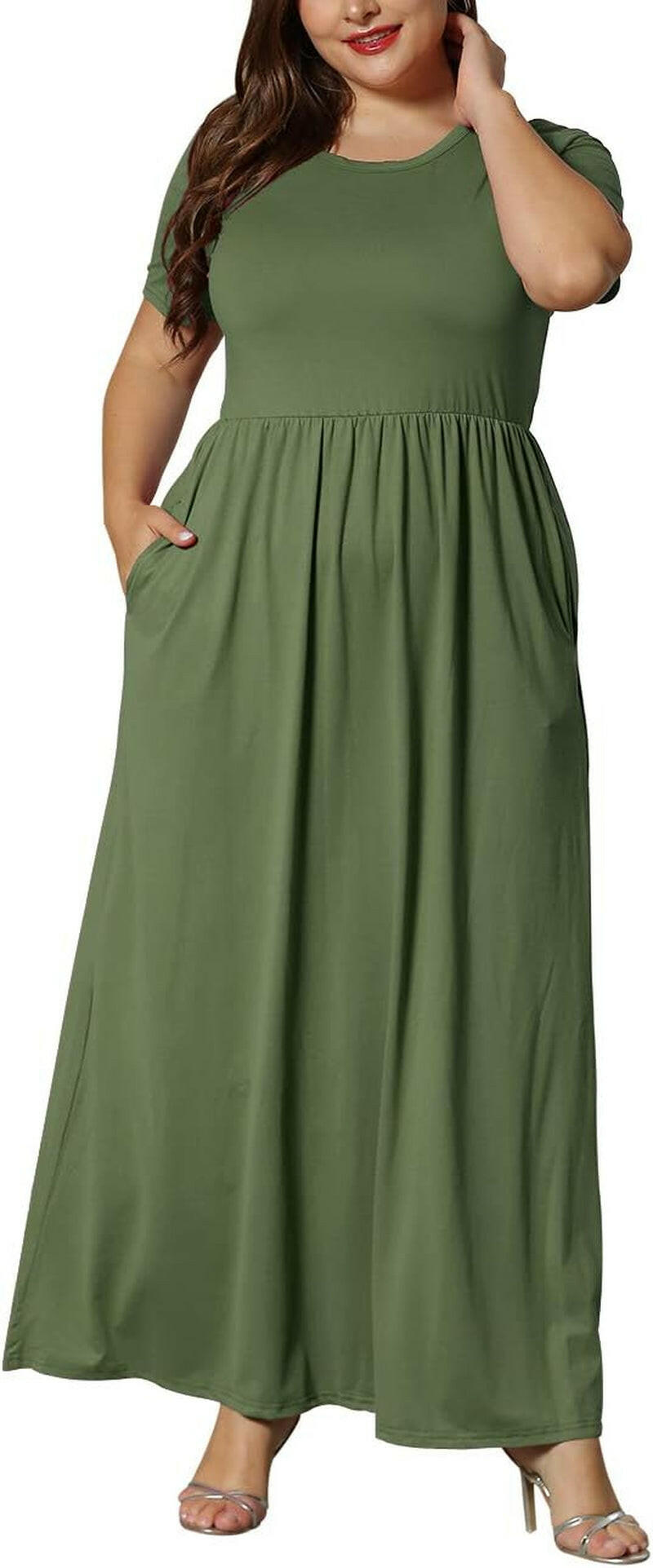 Women’S plus Size Maxi Dresses for Curvy Women Summer Casual Short Sleeve Long Dress with Pockets.