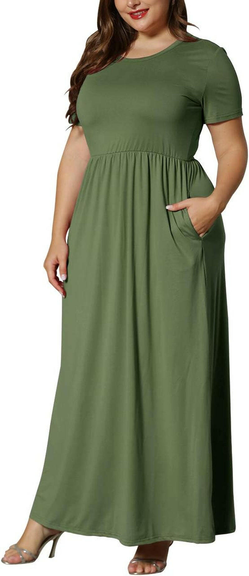 Women’S plus Size Maxi Dresses for Curvy Women Summer Casual Short Sleeve Long Dress with Pockets.