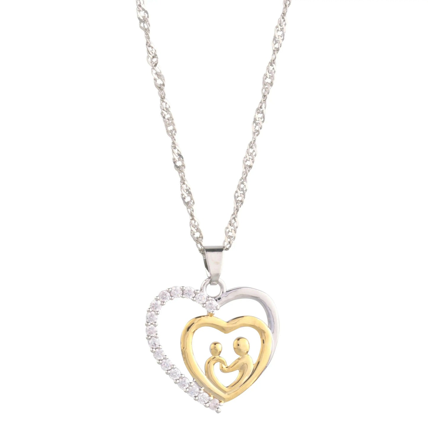 Mother and Child Necklace Pave Heart Pendant Necklace.