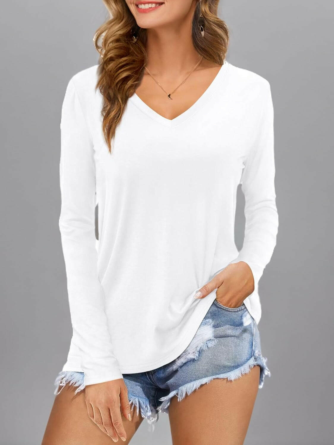 Womens Long Sleeve Tops Casual V Neck T Shirts Loose Fit.