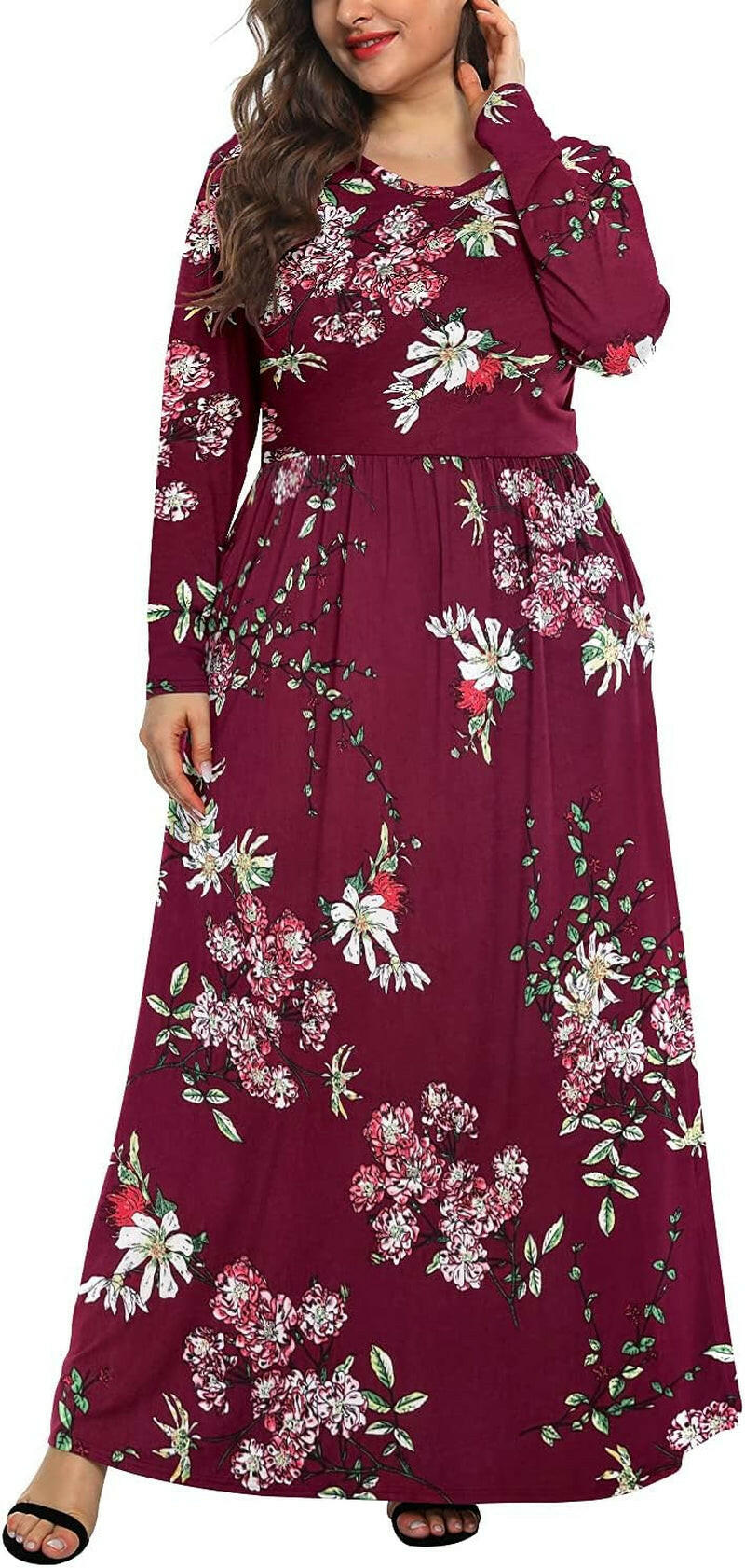 Women'S plus Size Maxi Dresses for Curvy Women Long Sleeve Casual Dress.