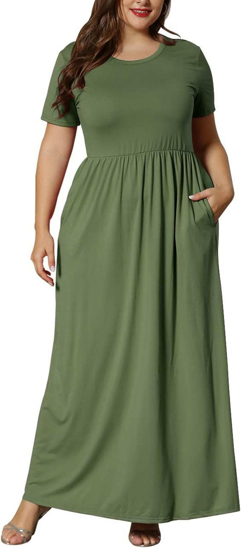 Women’S plus Size Maxi Dresses for Curvy Women Summer Casual Short Sleeve Long Dress with Pockets.