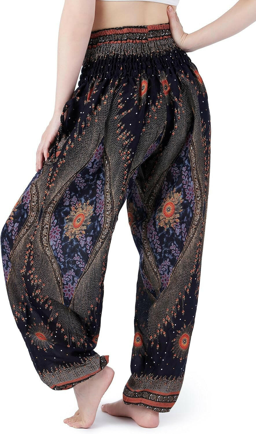 Women'S Smocked Waist Boho Flowy Yoga Harem Pants Hippie Clothes.