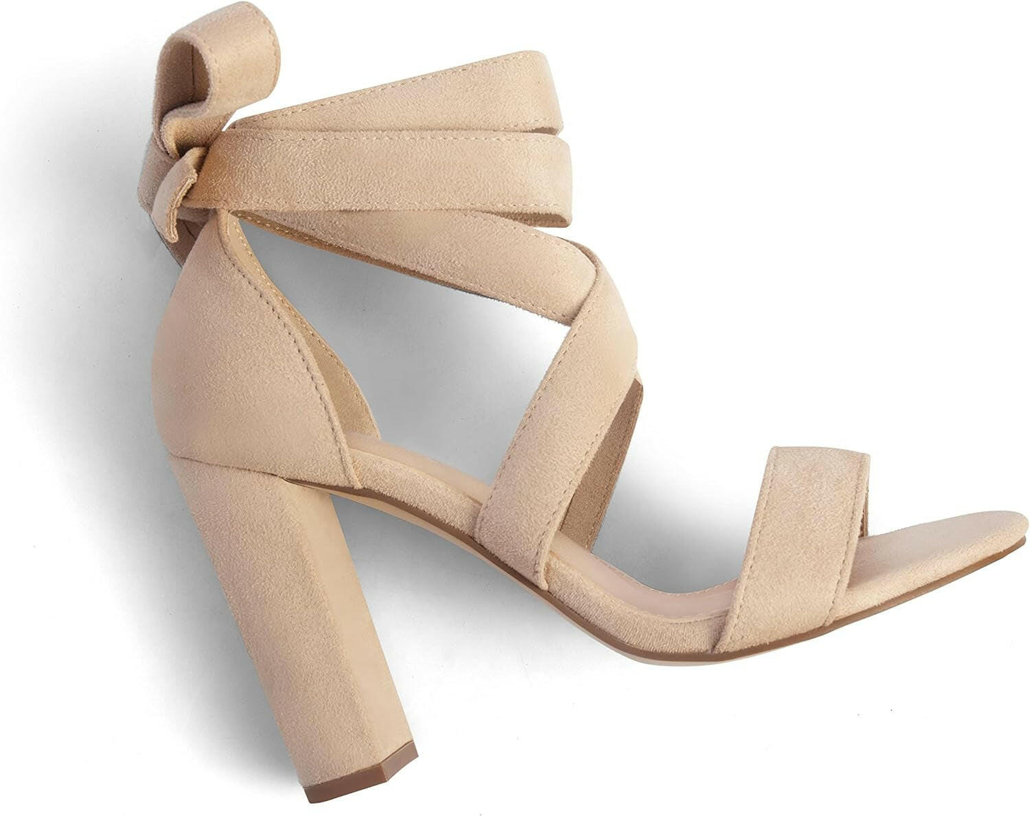 Strappy Heels for Women Chunky Heels High Heeled Sandals with Lace up Fahsion Casual Nude Block Heel Sandals.