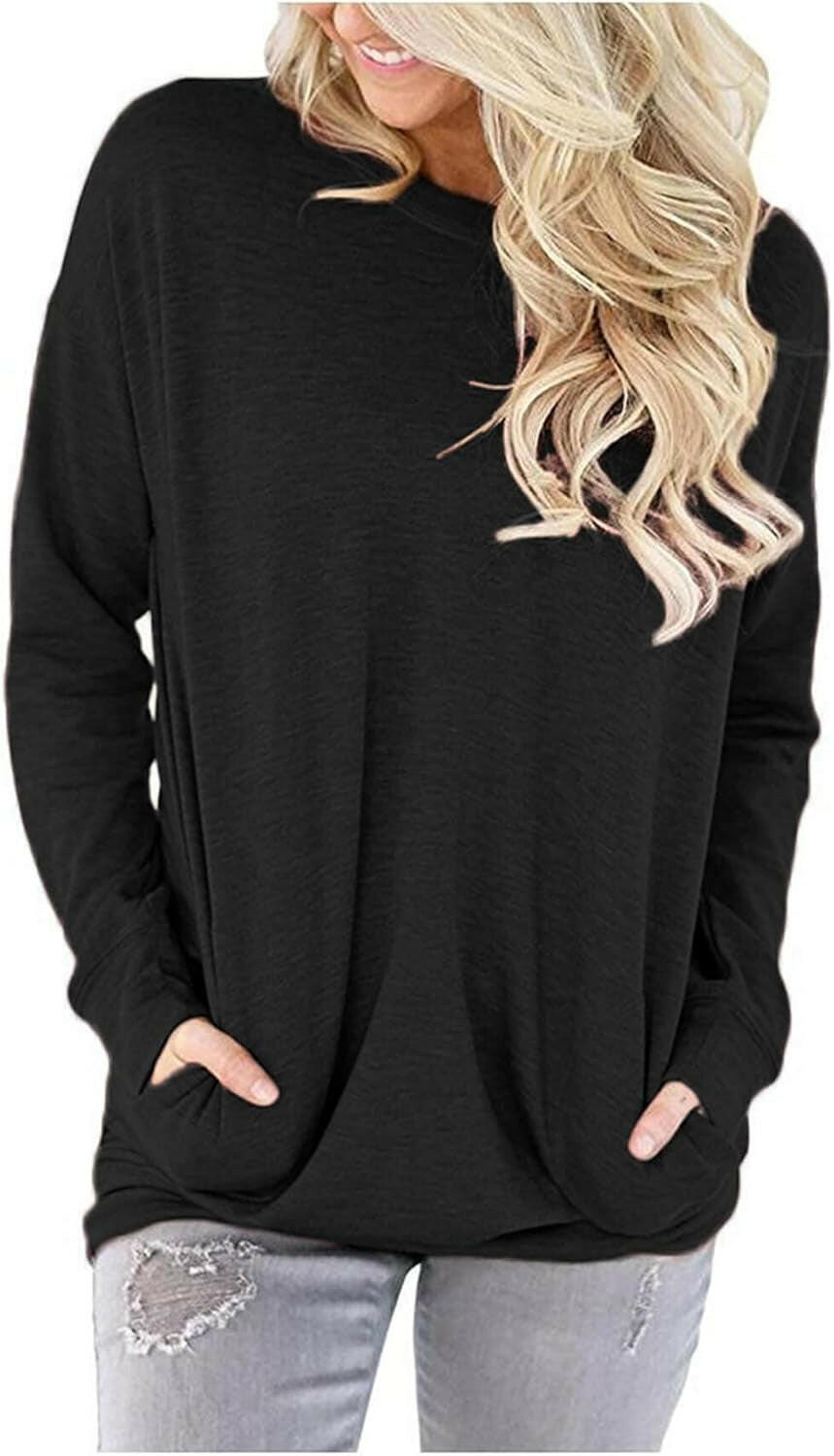 Womens Crewneck Sweatshirt Casual Loose Fitting Tops Long Sleeve T Shirt.