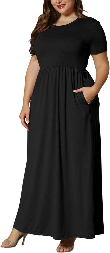 Women’S plus Size Maxi Dresses for Curvy Women Summer Casual Short Sleeve Long Dress with Pockets.