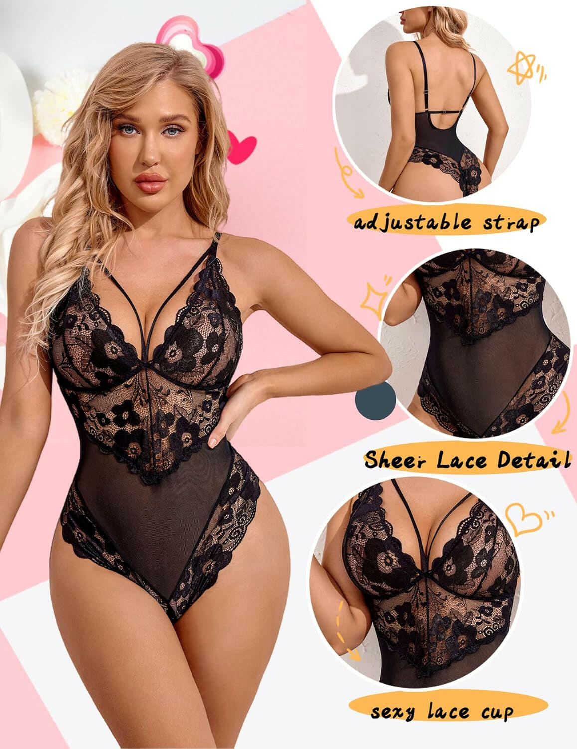 Womens Snap Crotch Lingerie Lace Teddy One Piece Babydoll Sexy Mini Bodysuit.