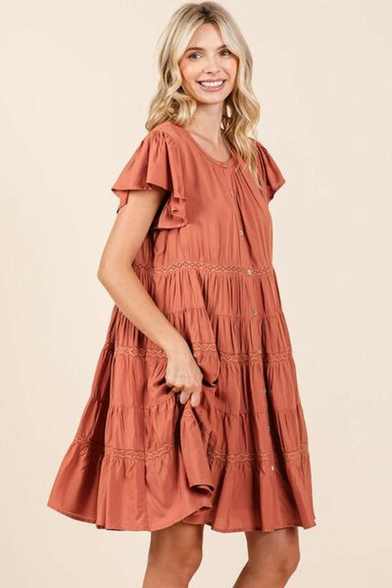 Mittoshop Lace Detail Ruffled Button down Tiered Dress.