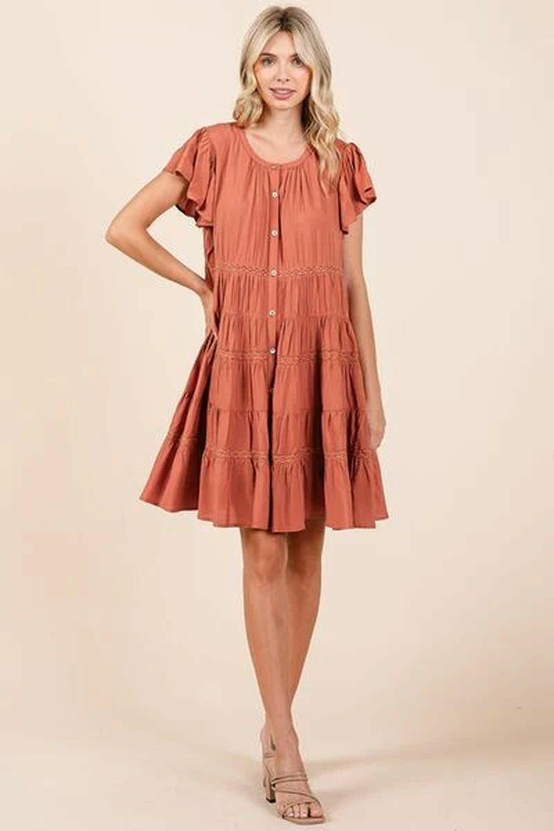 Mittoshop Lace Detail Ruffled Button down Tiered Dress.