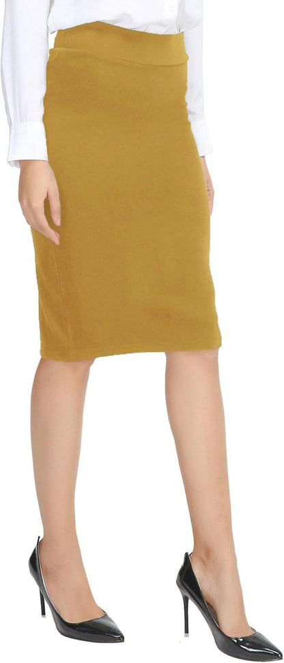 Women'S Elastic Waist Stretch Bodycon Midi Pencil Skirt.