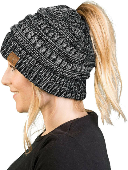 Women'S Ribbed Beanie for Ponytail and Messy Bun.