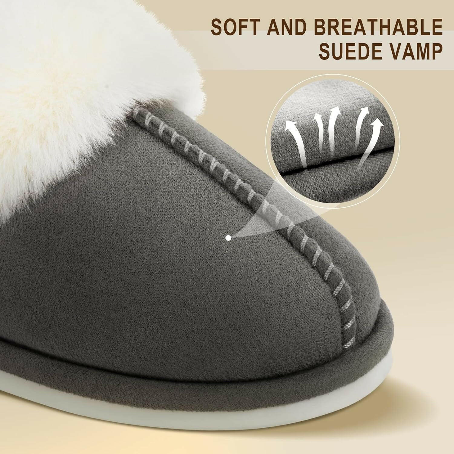 Women Slippers with Memory Foam, Fuzzy Warm Bedroom House Shoes, Fluffy Winter Indoor Outdoor Anti-Skid Sole.