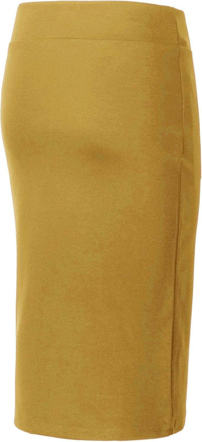 Women'S Elastic Waist Stretch Bodycon Midi Pencil Skirt.