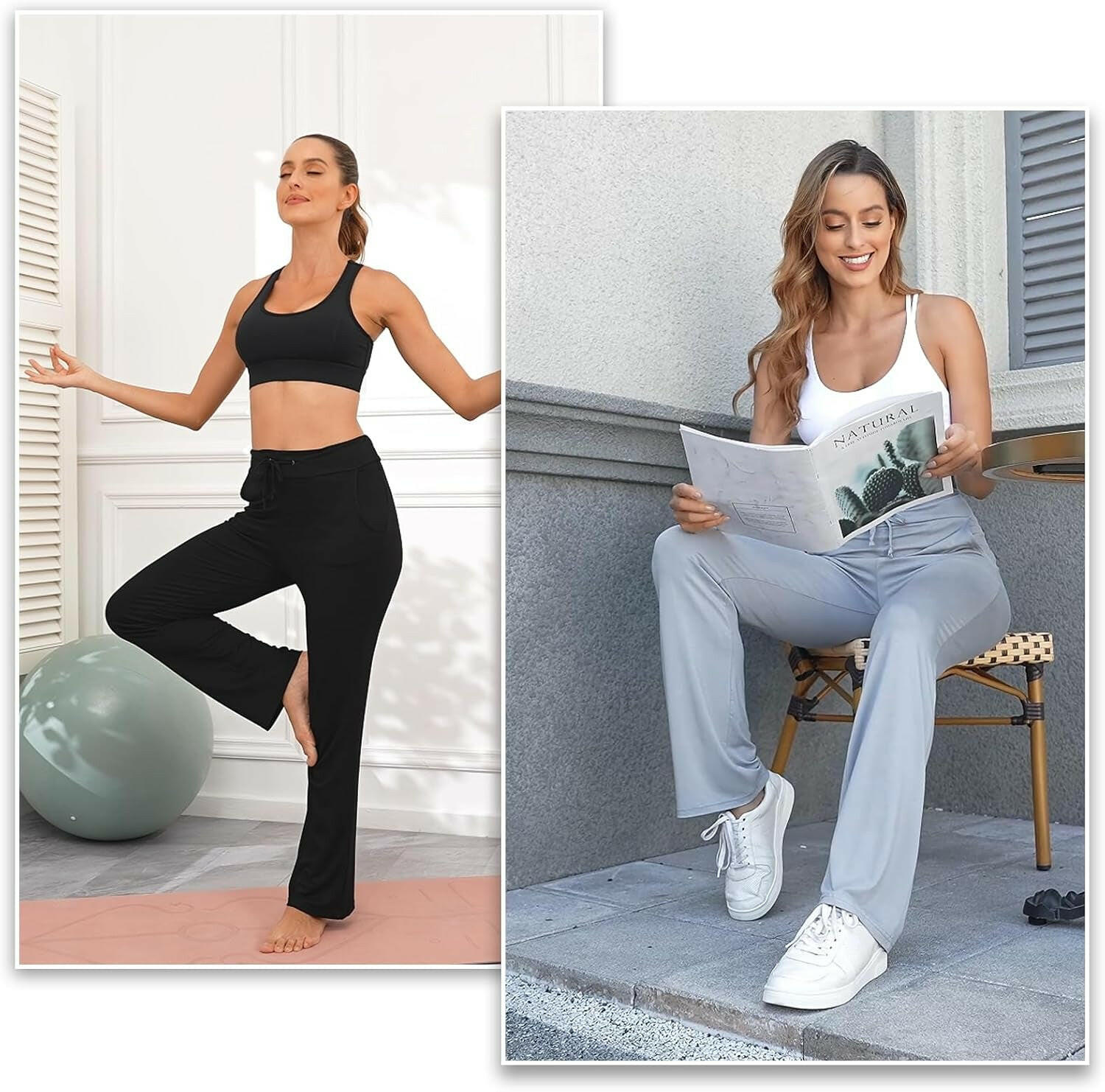 Womens Yoga Pants with Pockets Straight-Leg Loose Comfy Modal Drawstring Lounge Running Long Active Casual Sweatpants.