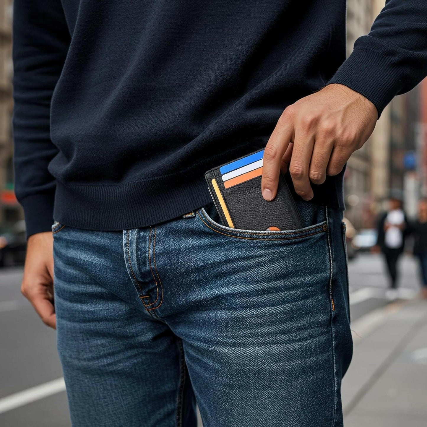 Slim Minimalist Front Pocket RFID Blocking Leather Wallets for Men and Women.