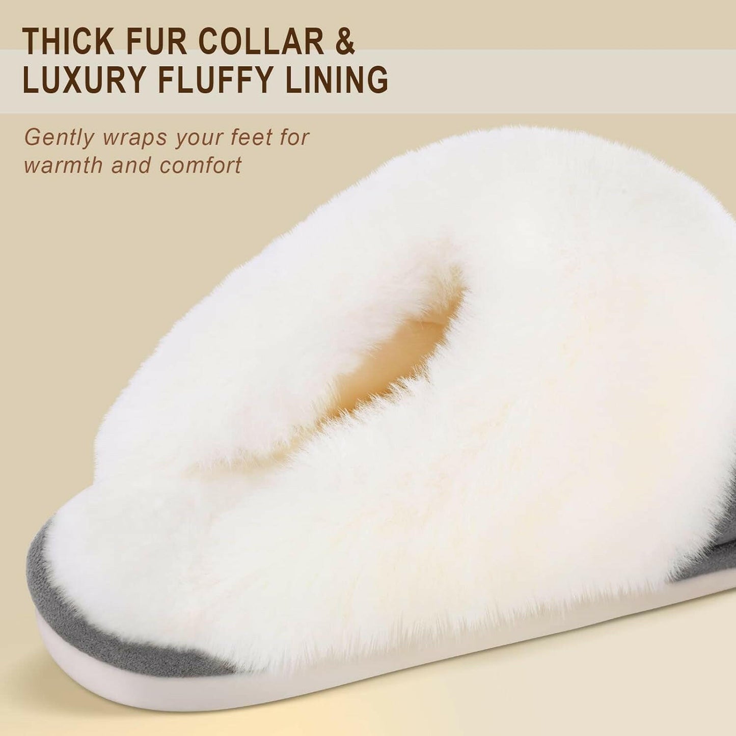 Women Slippers with Memory Foam, Fuzzy Warm Bedroom House Shoes, Fluffy Winter Indoor Outdoor Anti-Skid Sole.