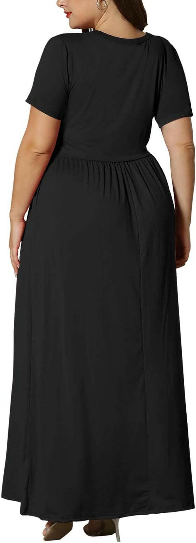 Women’S plus Size Maxi Dresses for Curvy Women Summer Casual Short Sleeve Long Dress with Pockets.