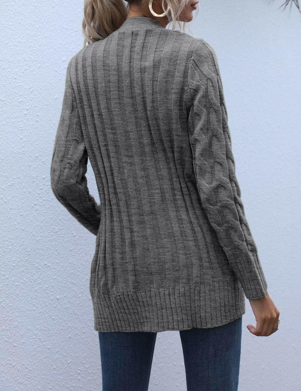 Women'S 2024 Fall Long Sleeve Cable Knit Sweater Open Front Cardigan Button Loose Outerwear.