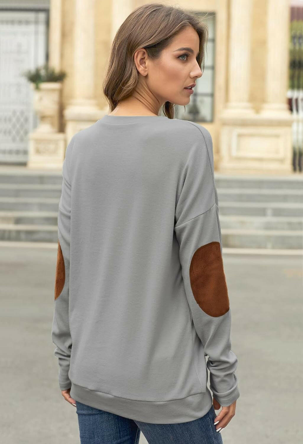 Womens Cozy Long Sleeve Plain Color Slim Fit Jersey Top Grey M.