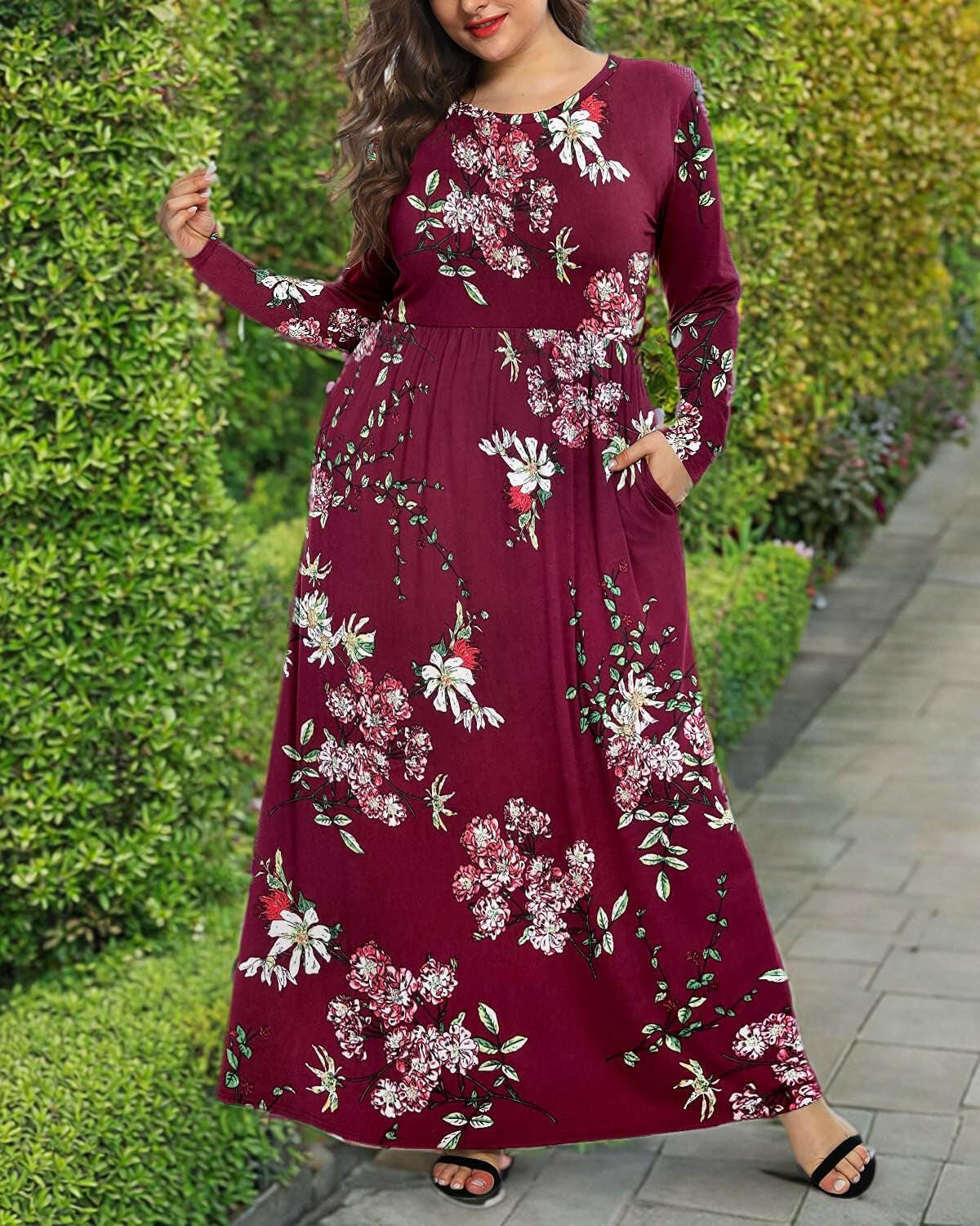 Women'S plus Size Maxi Dresses for Curvy Women Long Sleeve Casual Dress.