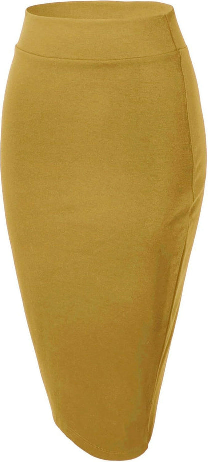 Women'S Elastic Waist Stretch Bodycon Midi Pencil Skirt.