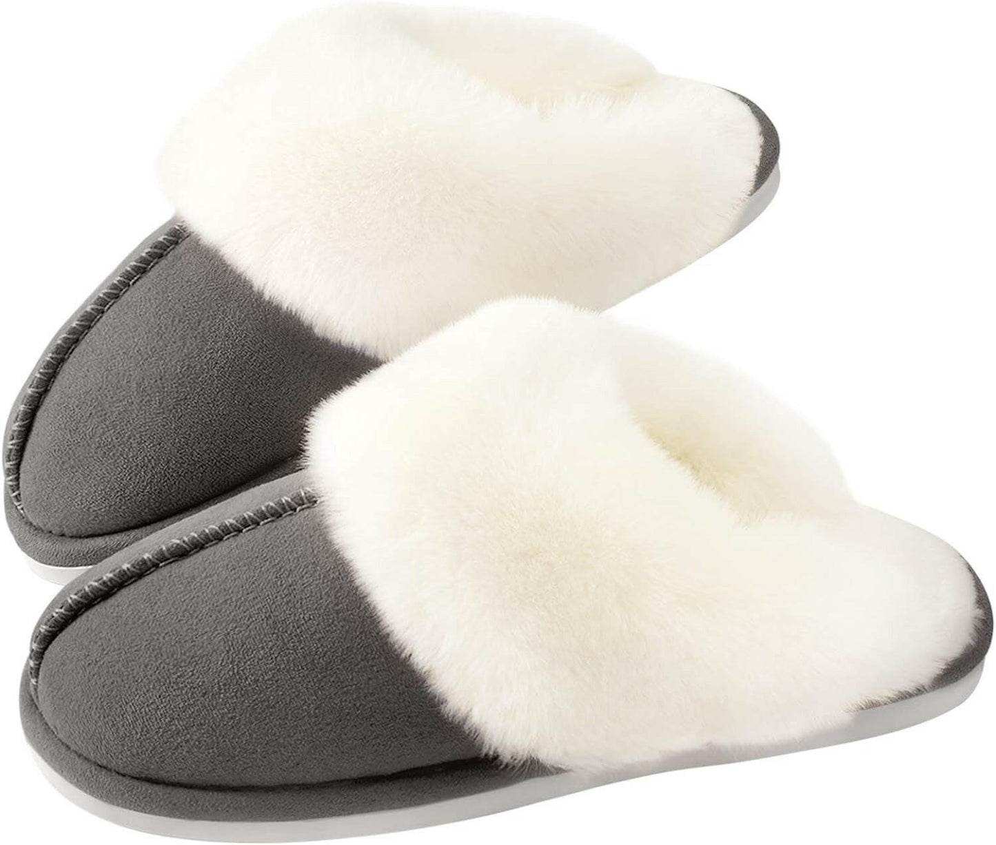 Women Slippers with Memory Foam, Fuzzy Warm Bedroom House Shoes, Fluffy Winter Indoor Outdoor Anti-Skid Sole.