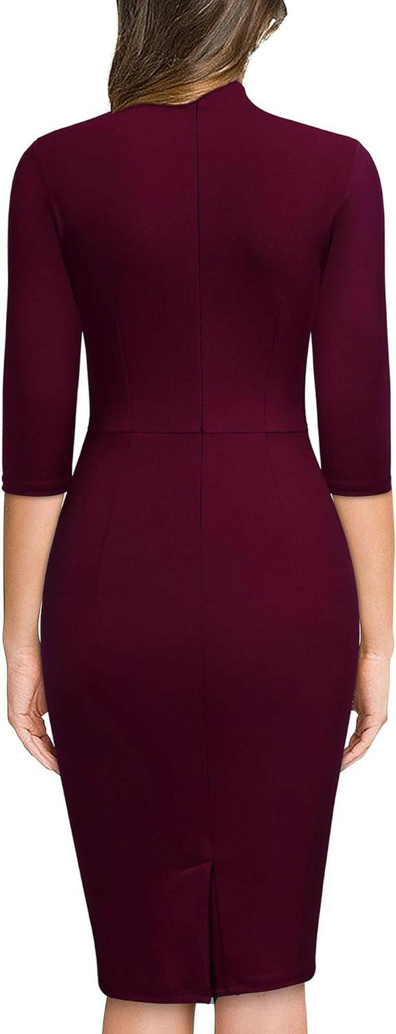 Women'S Retro Half Collar Ruffle 2/3 Sleeve Cocktail Pencil Dress(X-Large, Burgundy).