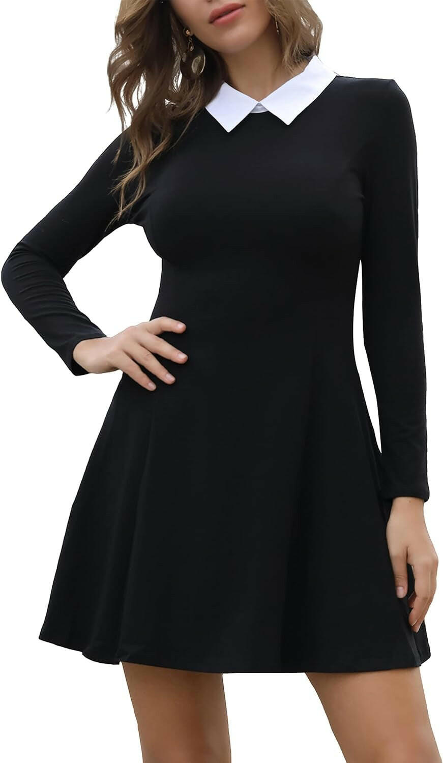 Women'S Long Sleeve Fall Dresses 2024 Casual Peter Pan Collar a Line Fit and Flare Skater Goth Dress.