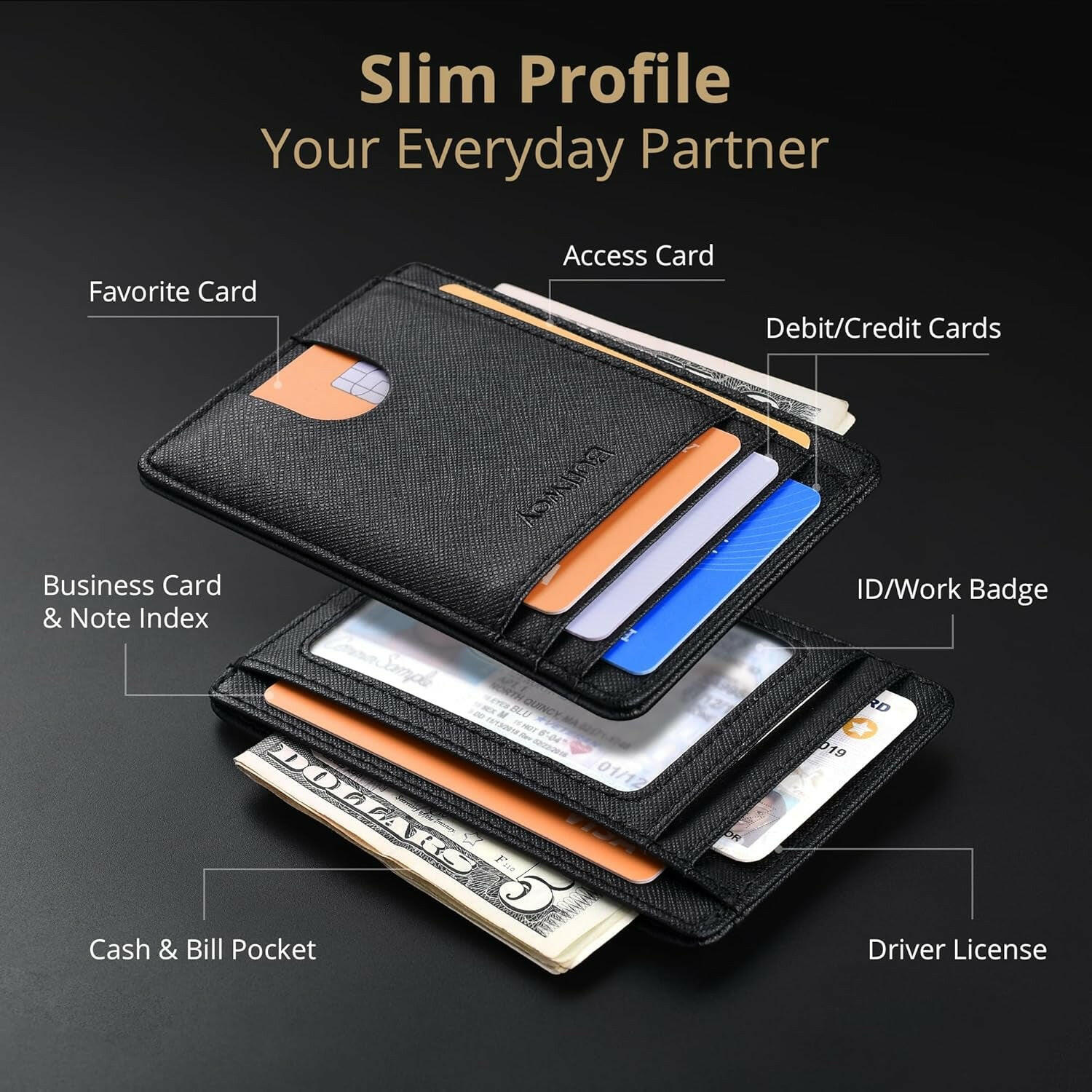 Slim Minimalist Front Pocket RFID Blocking Leather Wallets for Men and Women.