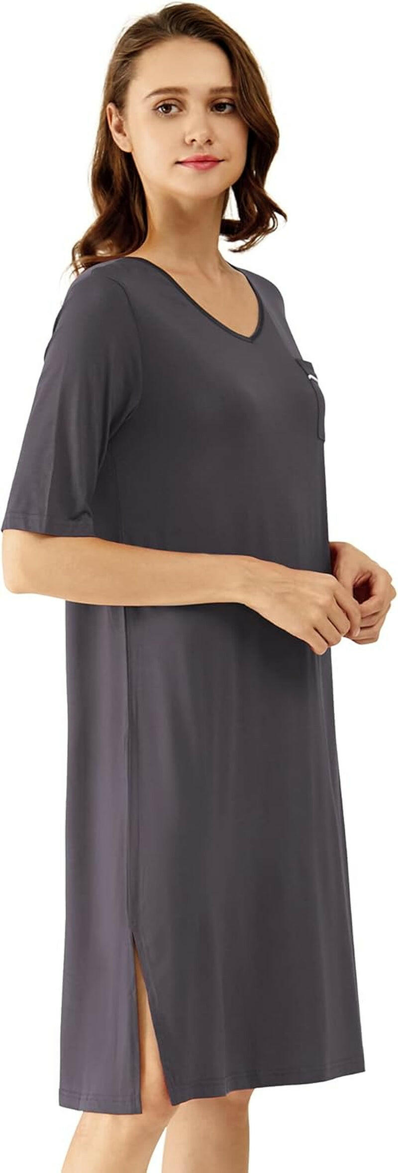 Viscose from Bamboo Nightgowns for Women Short Sleeve Sleep Shirt V Neck Nightgown plus Size Sleepwear S-4X,.