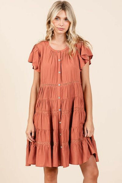 Mittoshop Lace Detail Ruffled Button down Tiered Dress.