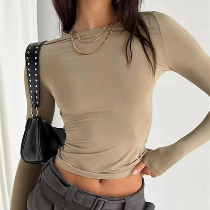 Women Long Sleeve T Shirt Spring Autumn Solid Slim Fit Casual Shirts Female Pullovers Basic Tee Y2K Clothes Streetwear Crop Tops.