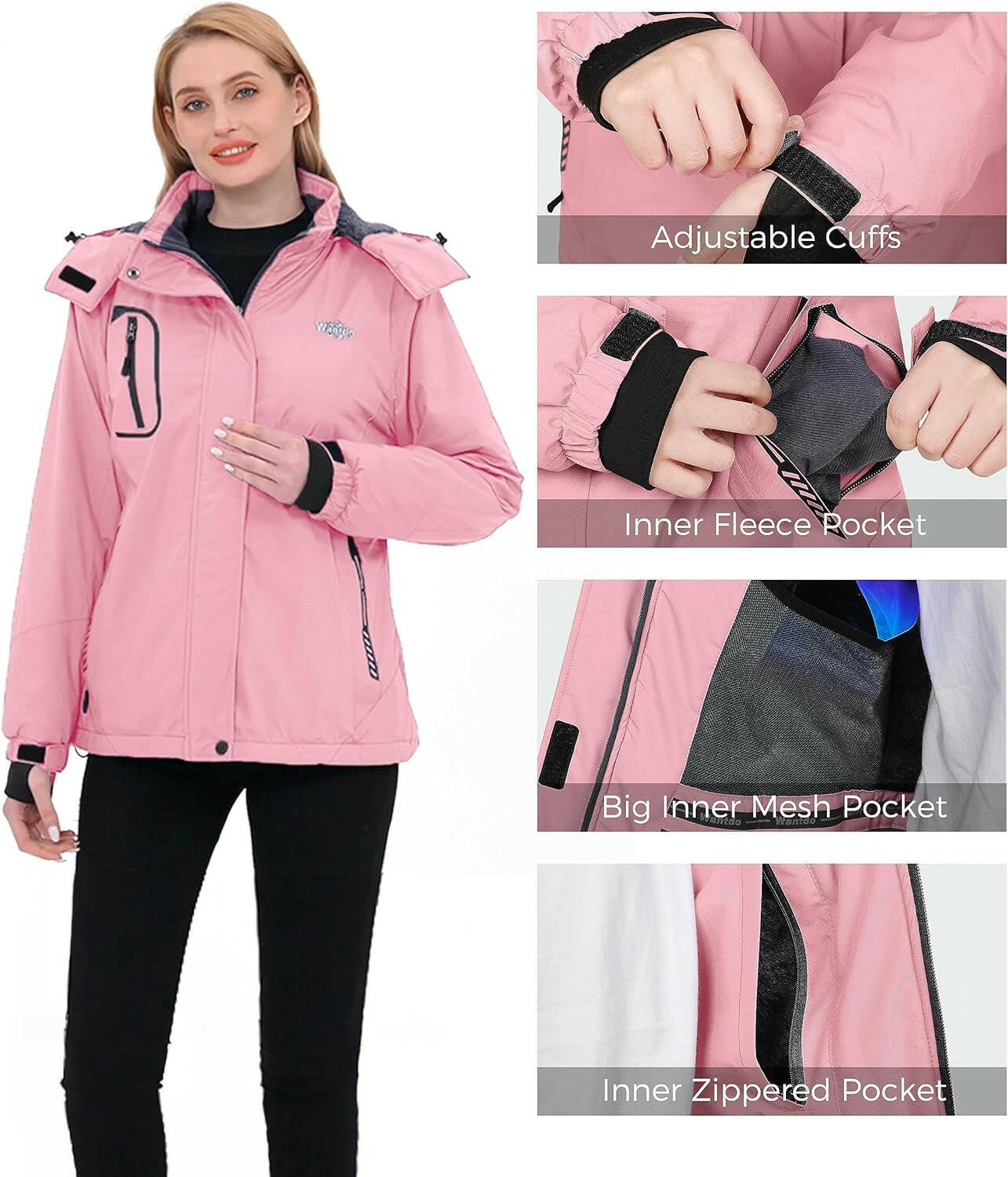 Women'S Mountain Waterproof Ski Jacket Windproof Rain Jacket Winter Warm Hooded Coat.