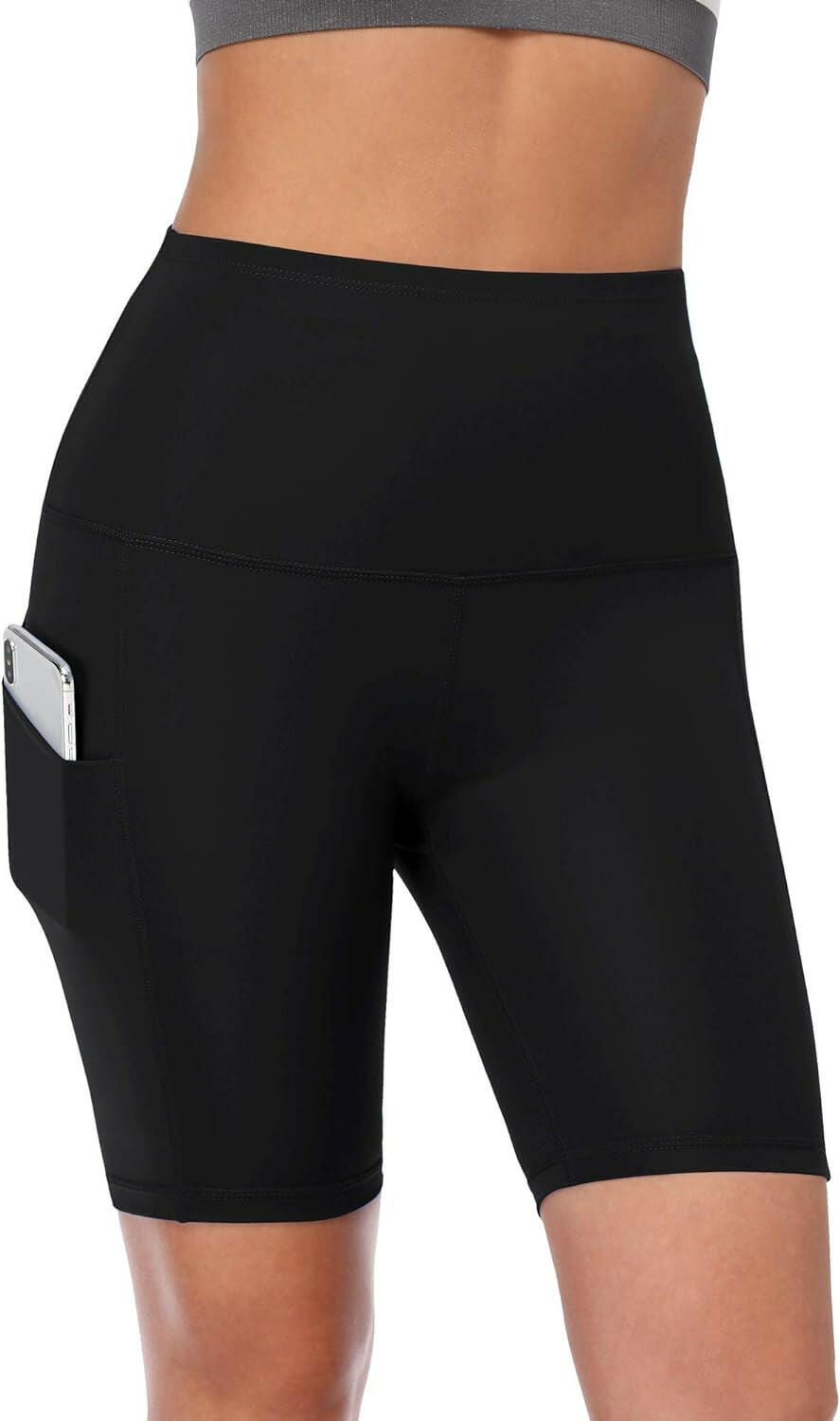 Women'S High Waist Spandex Yoga Shorts for Bike Running Two Side Pockets.