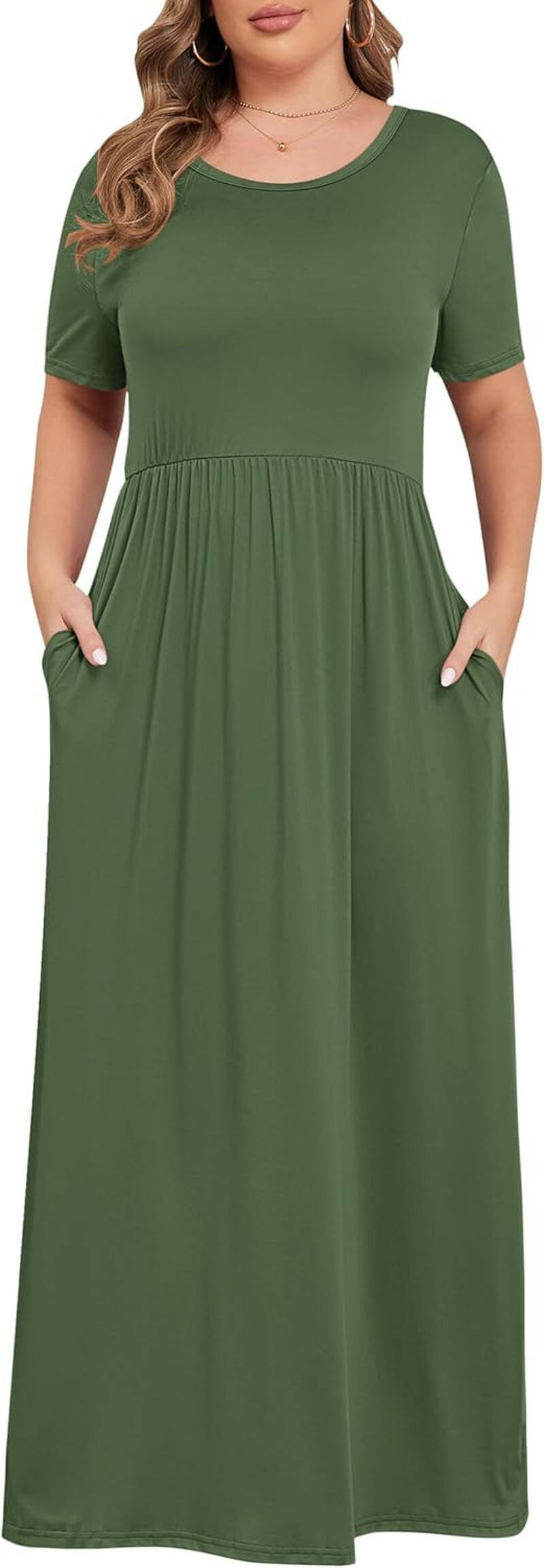 Women’S plus Size Maxi Dresses for Curvy Women Summer Casual Short Sleeve Long Dress with Pockets.