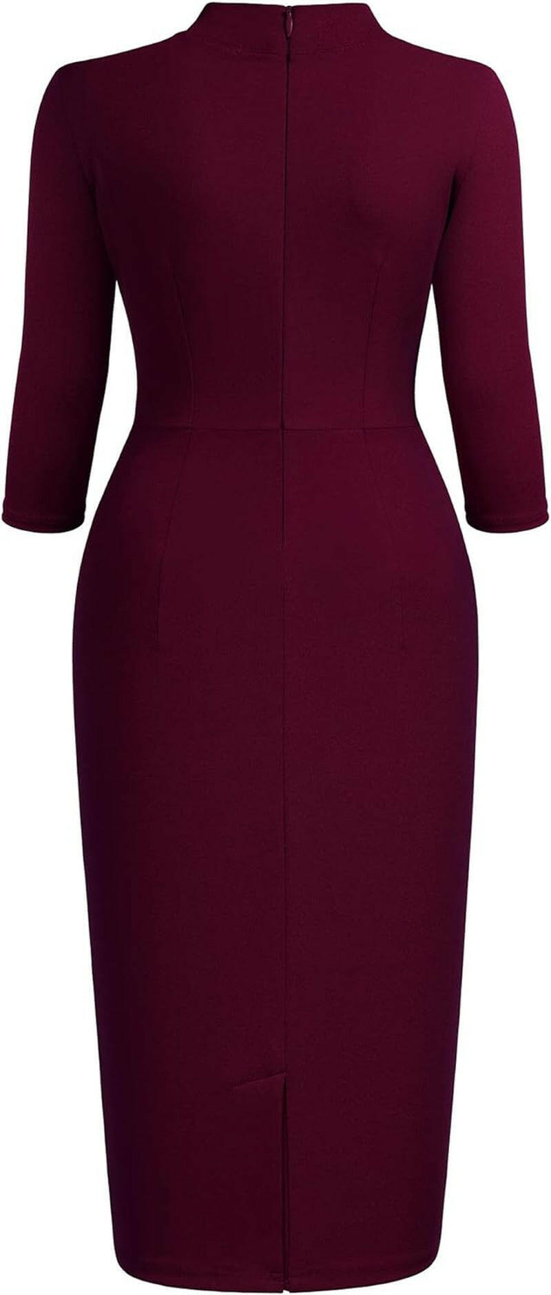 Women'S Retro Half Collar Ruffle 2/3 Sleeve Cocktail Pencil Dress(X-Large, Burgundy).