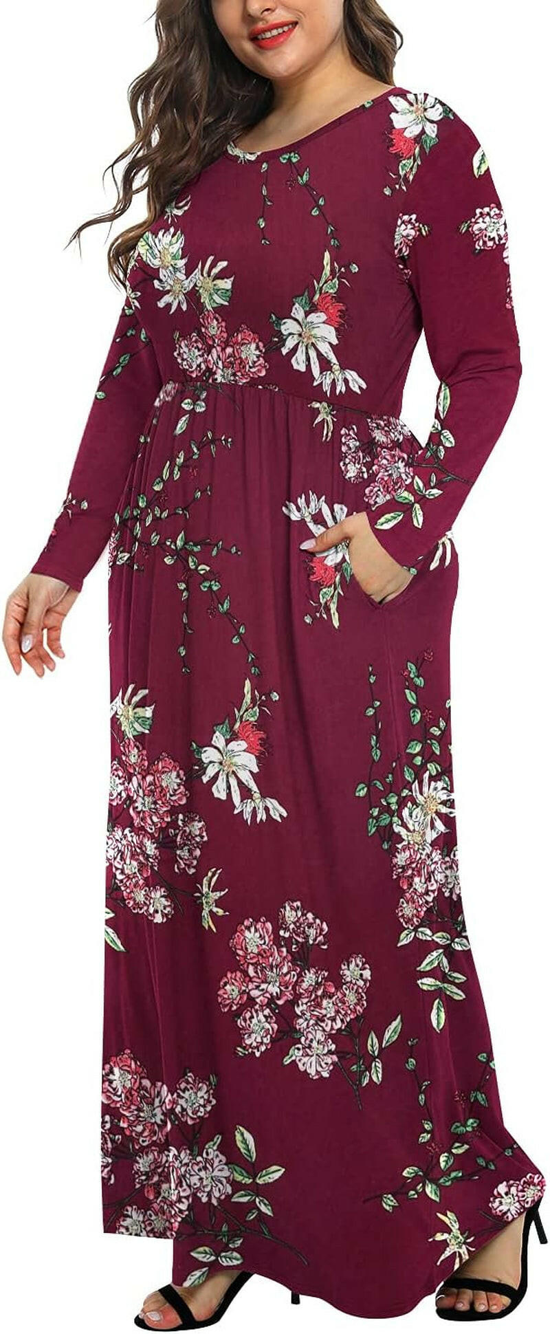 Women'S plus Size Maxi Dresses for Curvy Women Long Sleeve Casual Dress.