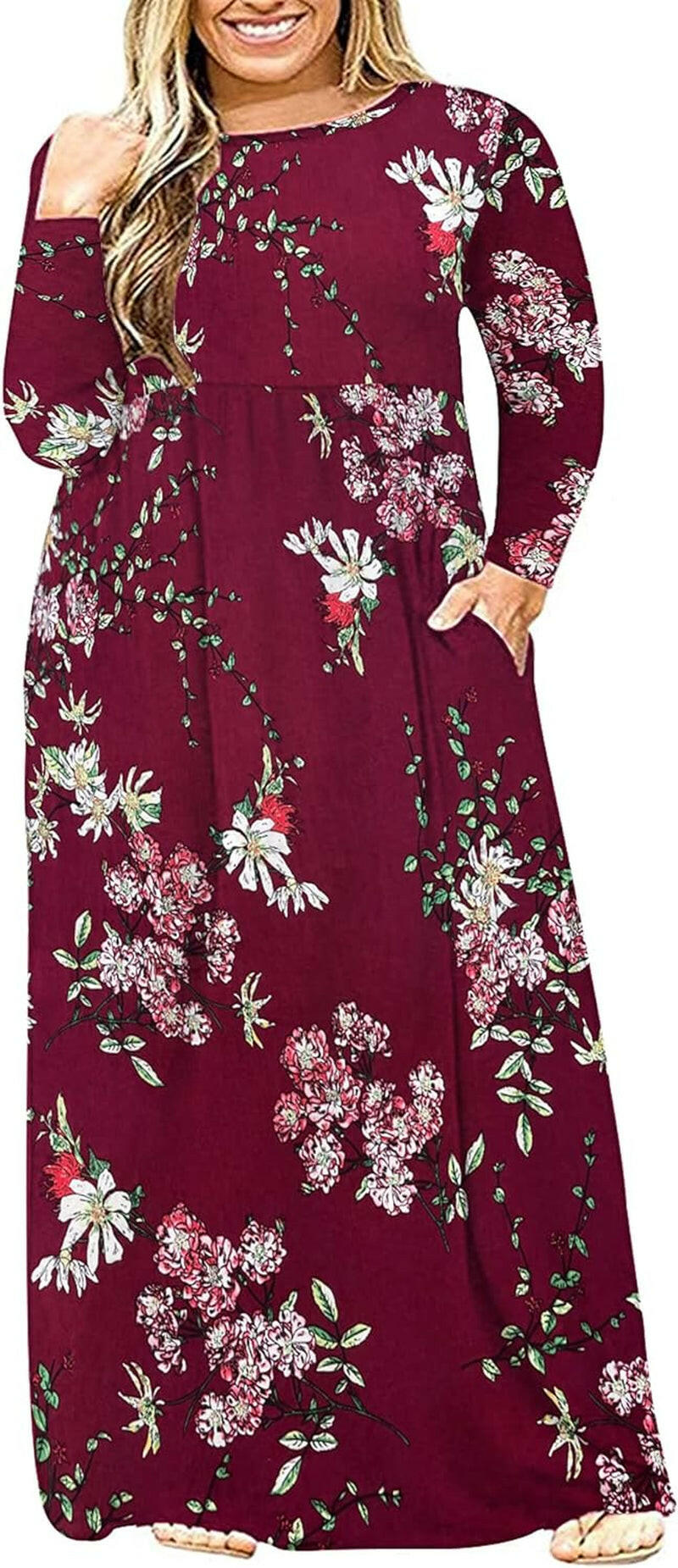 Women'S plus Size Maxi Dresses for Curvy Women Long Sleeve Casual Dress.