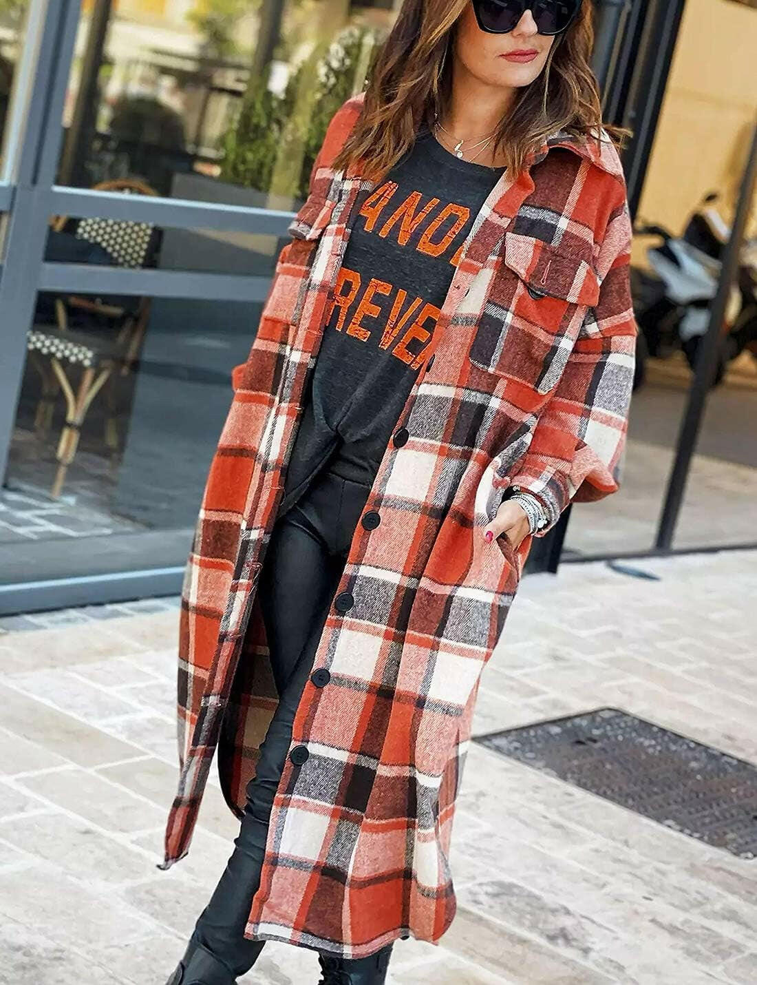 Women'S Flannel Plaid Shacket Fall Oversized Long Button down Shirt Jacket Shackets.