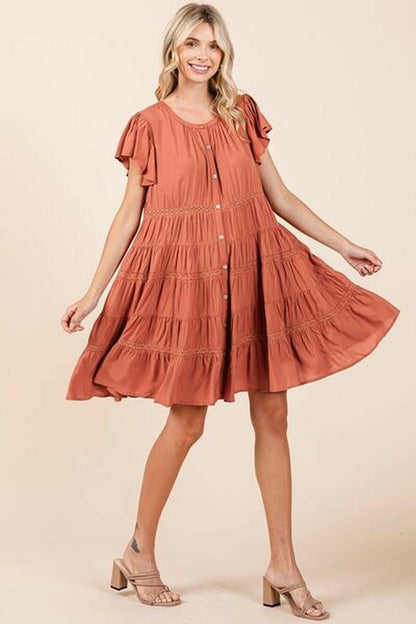 Mittoshop Lace Detail Ruffled Button down Tiered Dress.