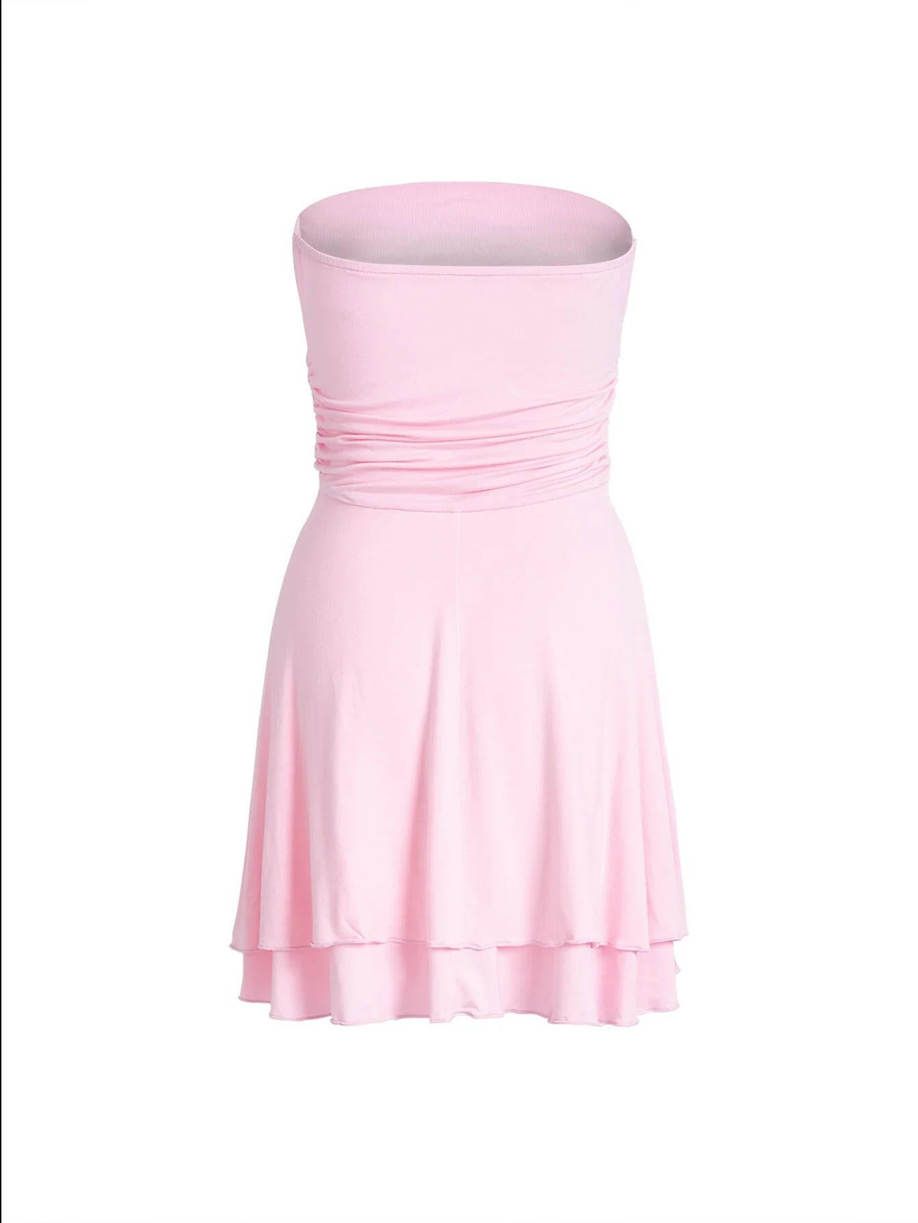 Y2K Tube-Top Short Dress Summer Sexy Pleated Tight Dresses for Womens Clothing.